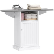 Mobile Asse da Stiro Pieghevole a Rotelle con Ripiano Aperto e Armadietto. 121x37x89 cm. Bianco e Grigio