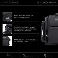 GlamSeries GlamTraveler Borsa porta trucchi con 3 astucci, trousse con fibbia per fissaggio a valigie, pochette da lavoro ideale per truccatori e parrucchieri