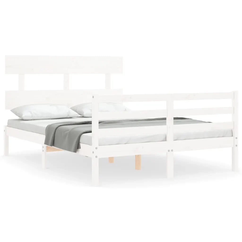 Giroletto con Testiera-Struttura Letto con testiera Bianco Small Double Legno Massello 180245
