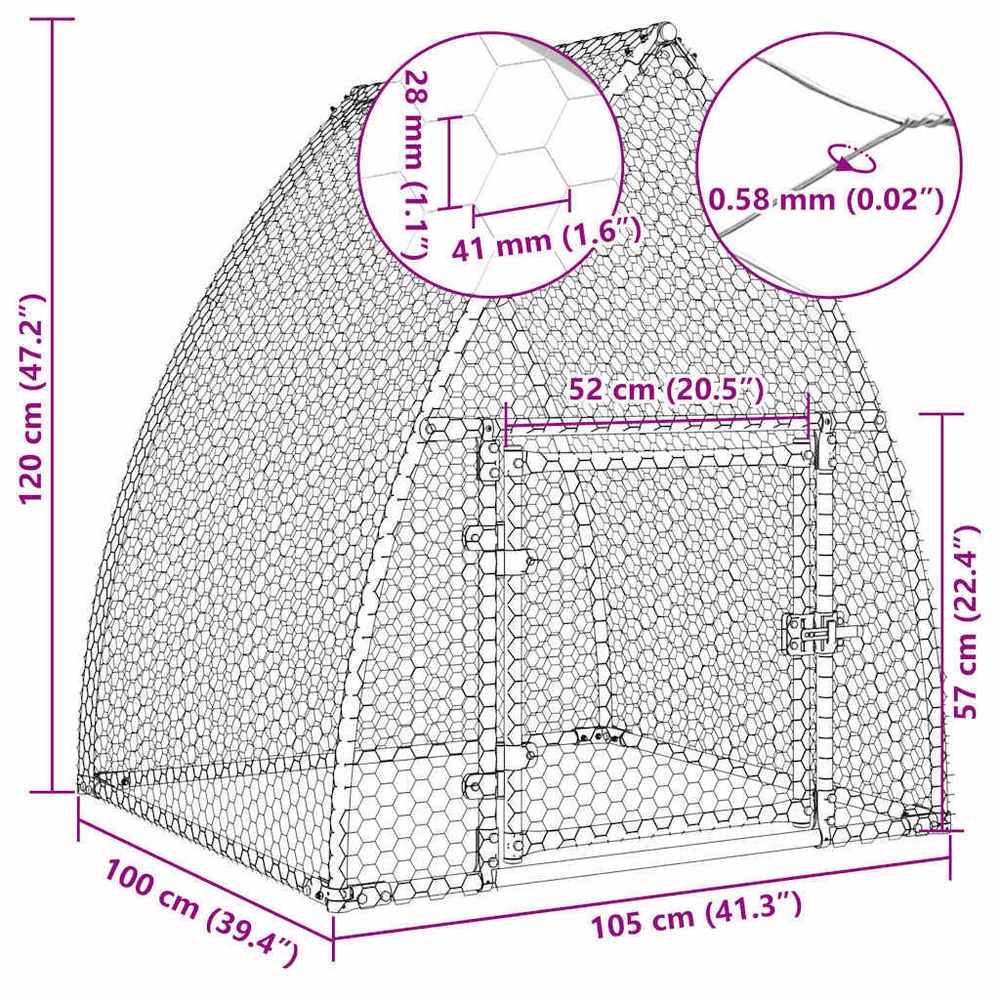 Chicken Cage, Silver, 100x105x120 Cm, Galvanized Steel