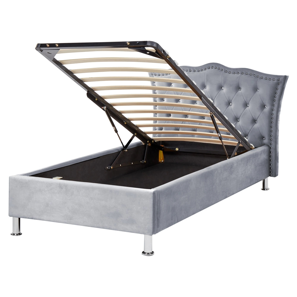 Letto singolo con contenitore in velluto grigio 90 x 200 cm camera da letto cameretta elegante glamour