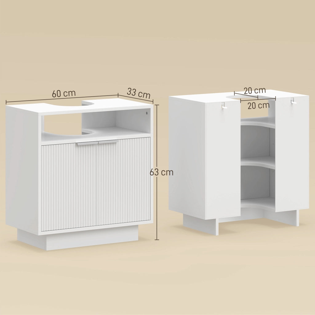 Mobiletto Sottolavabo con 2 Ante e Compartimento Aperto ¨C Zephmum ¨C Bianco 60x33x63 cm