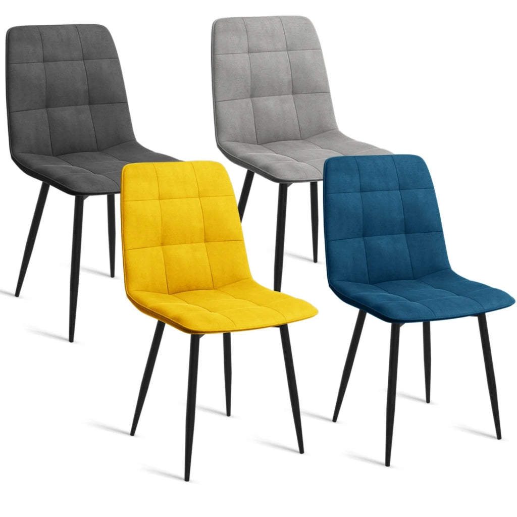 IDMarket - Set di 4 sedie MILA in velluto misto blu, grigio chiaro, grigio scuro, giallo