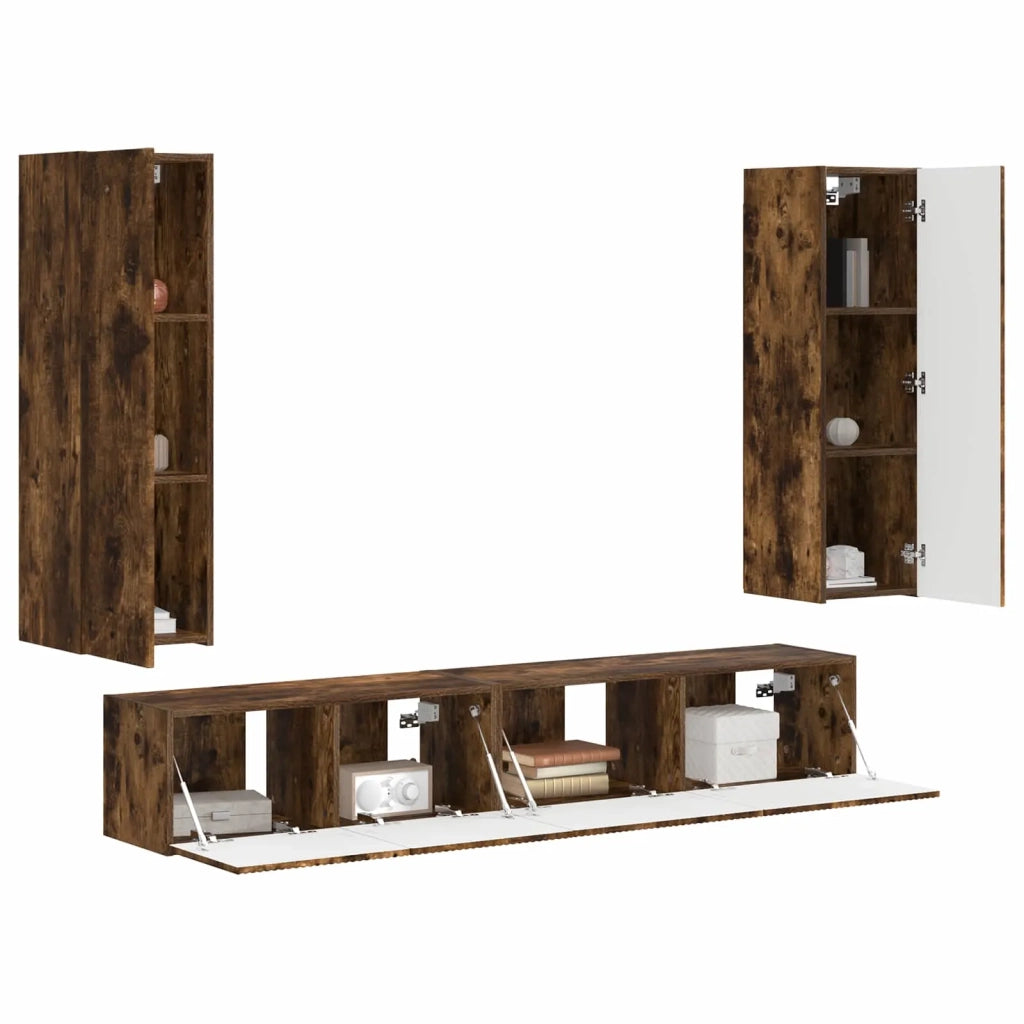 Set mobile TV 3 pz-Credenza per TV Rovere fum¨¦ Legno multistrato 699923