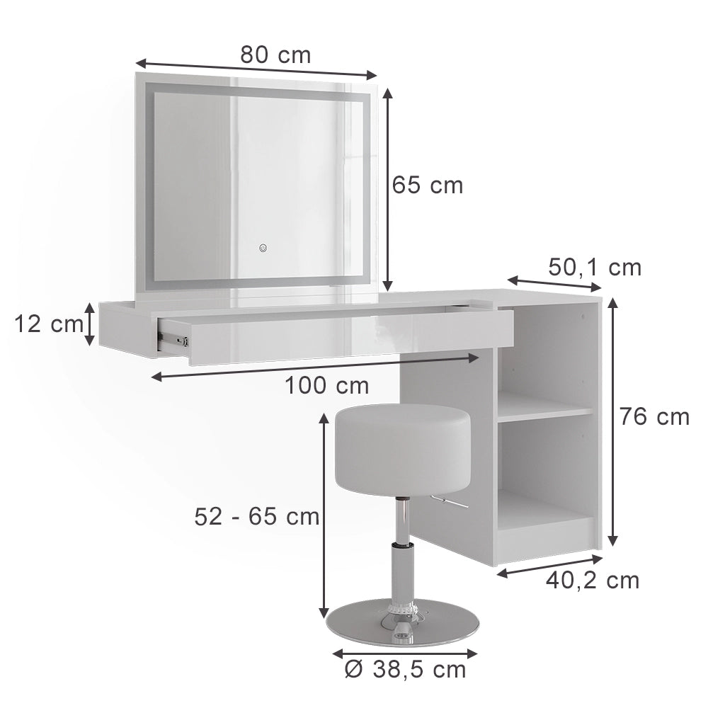 Vicco Tavolo da toeletta Bianco 100 cm 4 parti