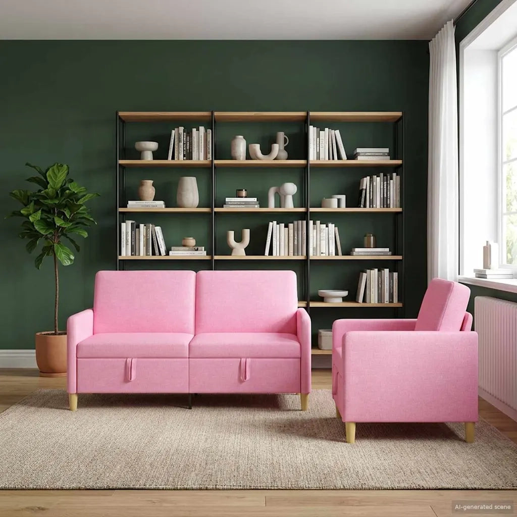Set di Divani con Storage 2 pz Rosa Poliestere 3429188