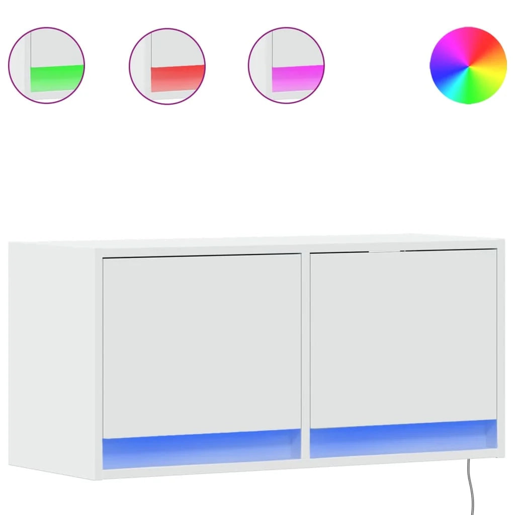 Mobile TV multimediale scaffale TV credenza mobile TV sala da pranzo soggiorno camera da letto montaggio a parete con luci LED 80 x 31 x 35 cm bianco 02_0027912