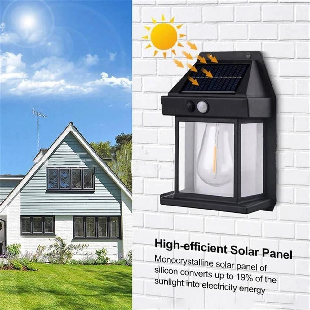 Trade Shop - Lampada Da Parete Solare Sensore Movimento Luce Tungsteno Led Applique Ip65 Nero -