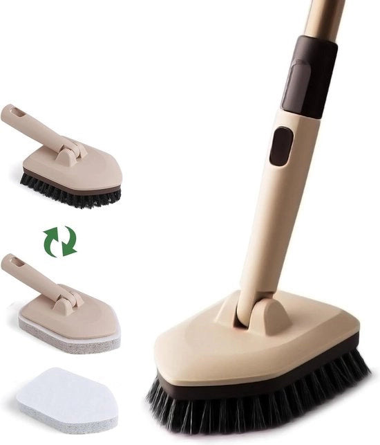 Scrobottore con lunga lama e setole per piastrelle - marrone - 2 dischi abrasivi - adatto per bagno cucina toilette parete lavello pulizia scrobottore con lama