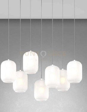 SOSPENSIONE CROMO 7 LUCI RETTANGOLARE VETRI BIANCO FOG 1181CR-S7 R-BF