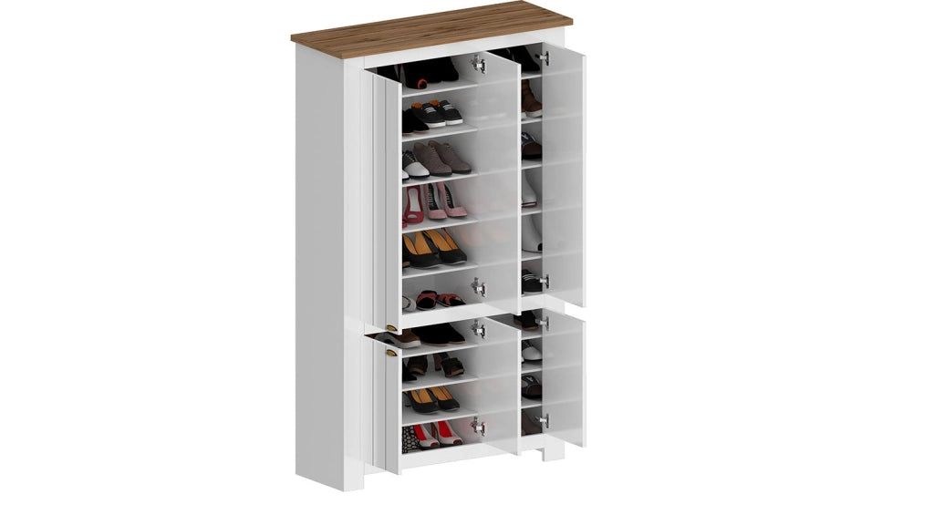 Scarpiera 6 Ante 114x42x200 cm Figo 6A Bianco Opaco/Rovere Wotan