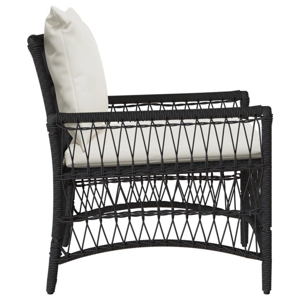Sedia da giardino con cuscini Nera 60x70x78 cm in Polirattan