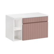 Insieme ICON: mobile sottolavabo 80cm rosa cipria con nicchie visibili bianche + piano per lavabo bianco