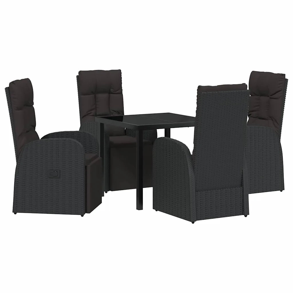 Set da Pranzo per Giardino con cuscino 5 pcs Nero polyrattan 3379514