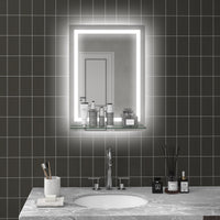 Specchio Bagno a Parete Cornice Luce LED a 3 Colori Mensola in Vetro 50x12x70 cm