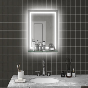 Specchio Bagno a Parete Cornice Luce LED a 3 Colori Mensola in Vetro 50x12x70 cm