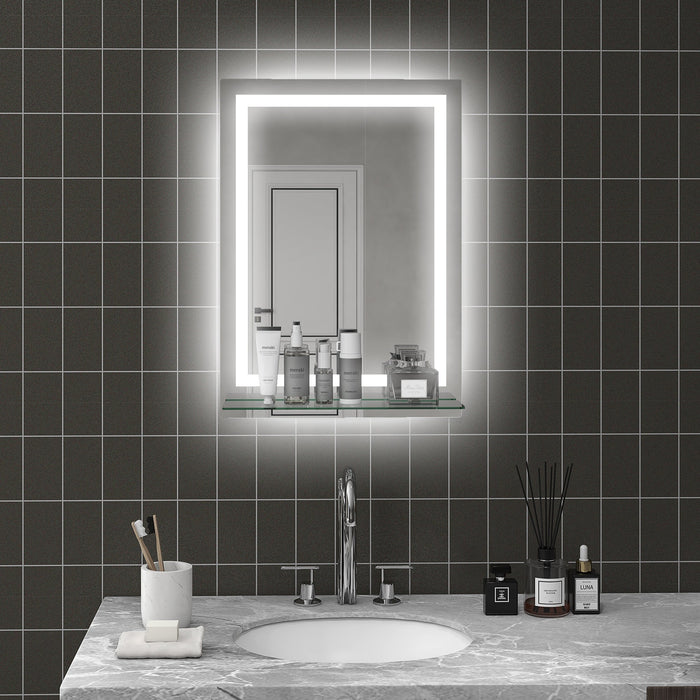 Specchio Bagno a Parete Cornice Luce LED a 3 Colori Mensola in Vetro 50x12x70 cm