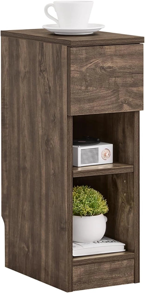 Comodino camera da letto Stretto, comodino con cassetto e 2 ripiano, comodini per camera da letto e soggiorno, Tavolino da letto Verde L20 x P35 x A61 cm FBT111-GR