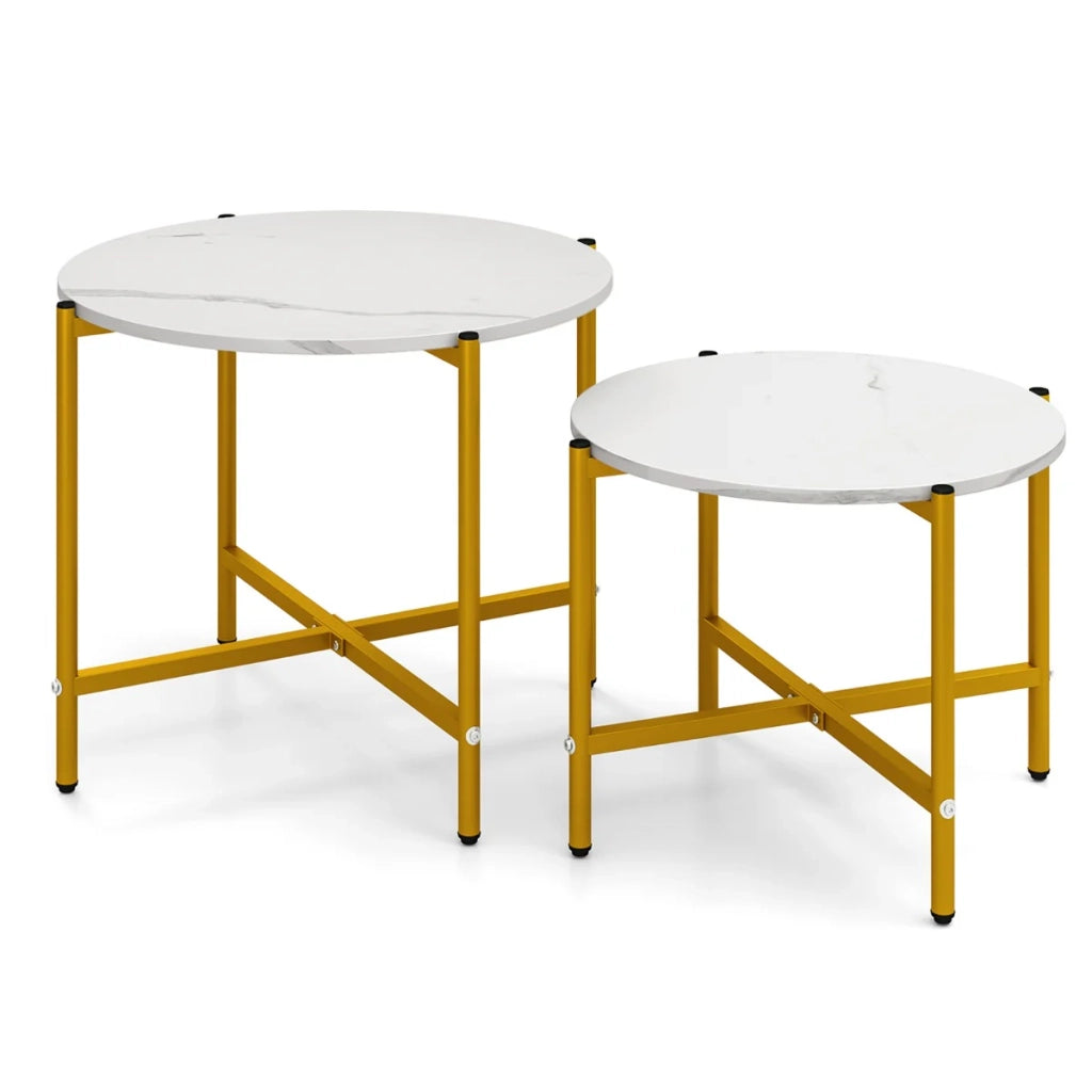 Set di 2 tavolini rotondi 65 x 65 x 51 cm e 55 x 55 x 41 cm design industriale salvaspazio legno lavorato bianco 20_0011803