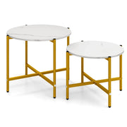 Set di 2 tavolini rotondi 65 x 65 x 51 cm e 55 x 55 x 41 cm design industriale salvaspazio legno lavorato bianco 20_0011803