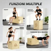 Plyo Box in Legno a 3 Altezze, Jumping Box Pliometrico Capacità 120kg, 61x51x76cm