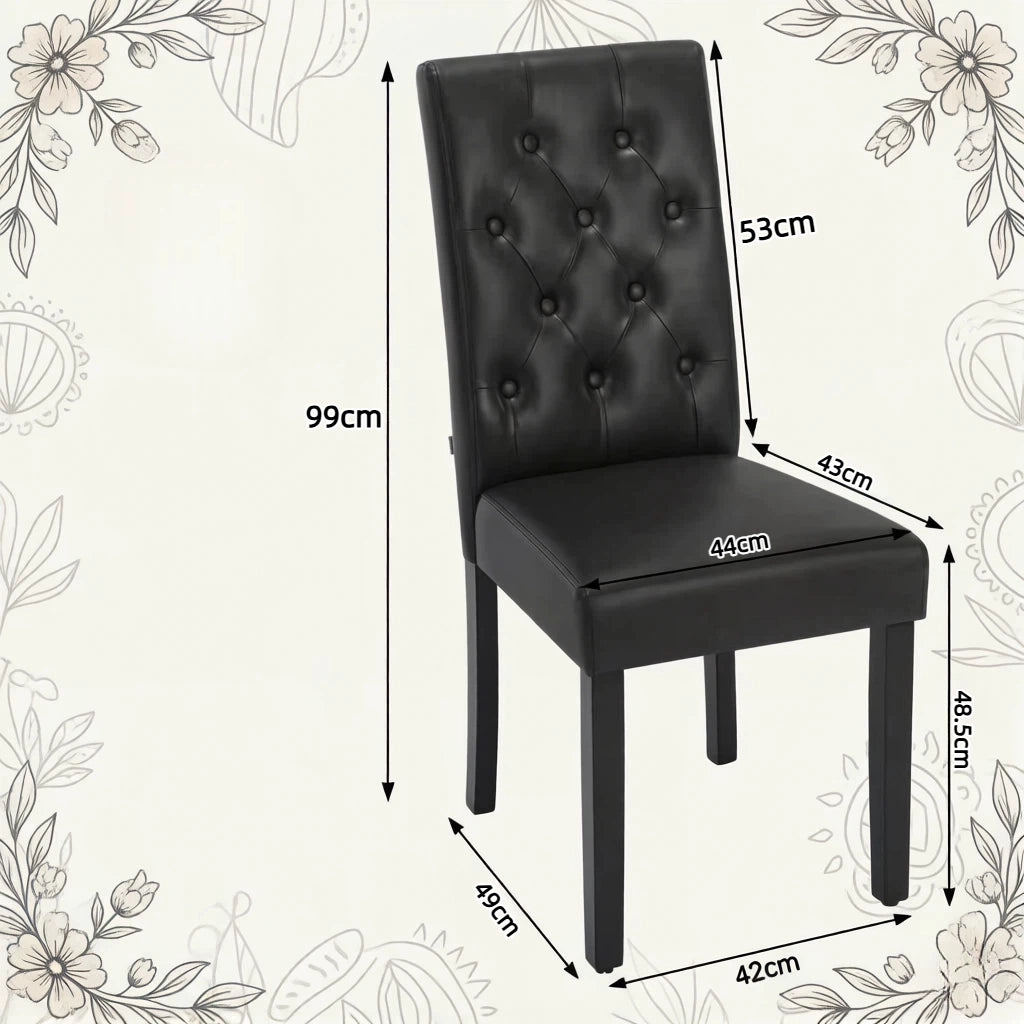 Set di 2 sedie da pranzo con schienale alto in pelle sintetica e legno massello, nere