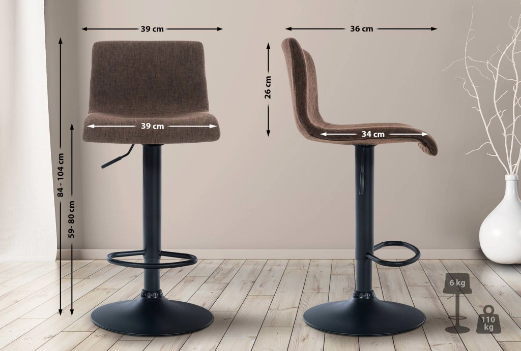 Sgabello HOVER in tessuto marrone,Metallo nero opaco