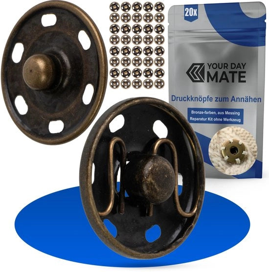 Drukknopen per foro, Ø 17 mm esterno, 20 pezzi, in bronzo, di ottone, drukknoop per abbigliamento, accessori per cucito, progetto di fai da te, riparazione di chiusure, accessori per cucito, drukknoop per cucire, sostituzione di chiusure metalliche