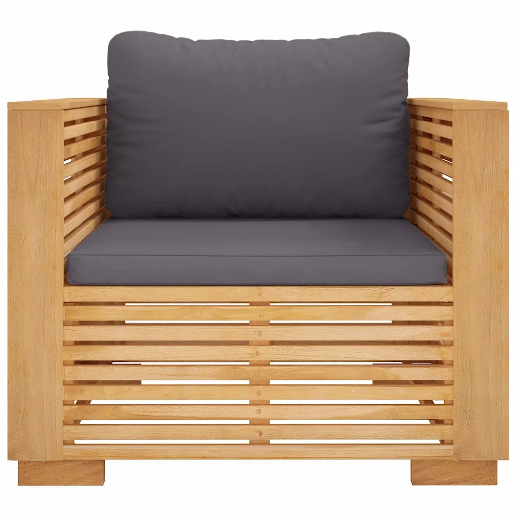 Divano da esterno-Divano da Giardino Cuscini Grigio Scuro Legno Massello di Teak