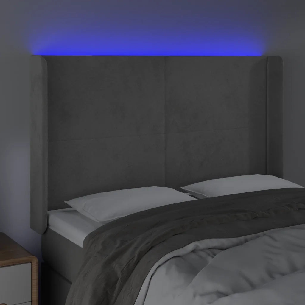 Testiera a LED Grigio Chiaro 147x16x118/128 cm in Velluto 3123816