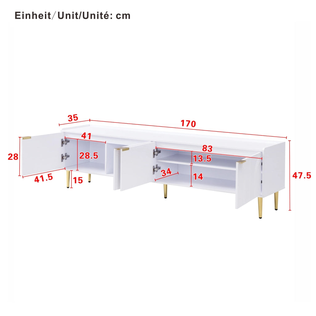 Mobile TV con 2 Ante e Scomparti; Passacavi; Design Scultoreo 3D; in MDF; Bianco; 170??35??47;5 cm