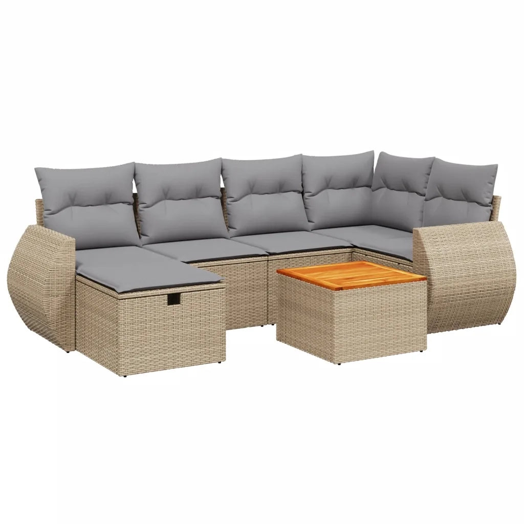 Set Divano da Giardino 7 pz con Cuscini Beige Misto Polyrattan 3265063