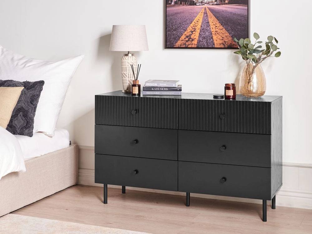 Cassettiera a 6 cassetti in truciolato nero MDF Moderna unità di archiviazione Soggiorno Camera da letto