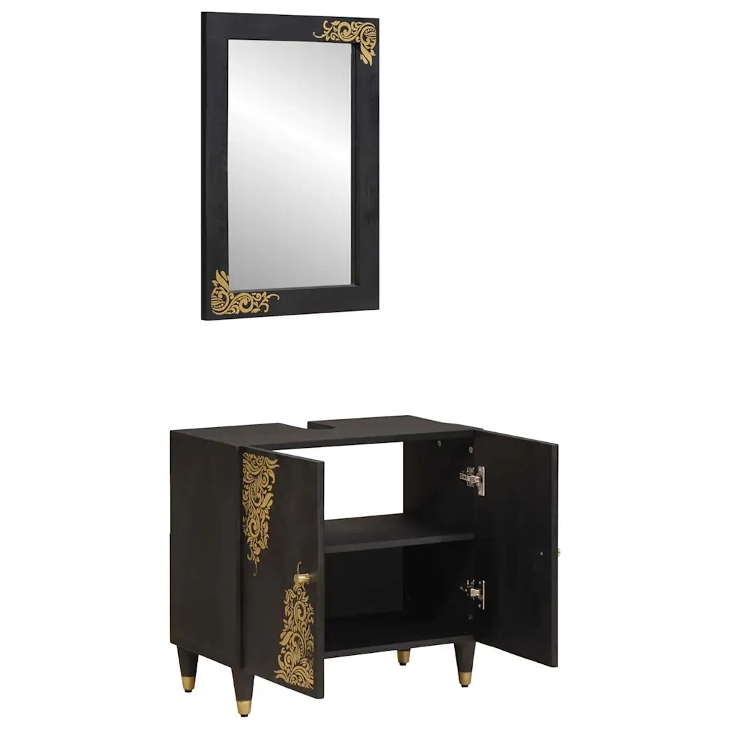 Set di Armadi da Bagno | Armadio da bagno 2 pz Nero Legno di mango massello