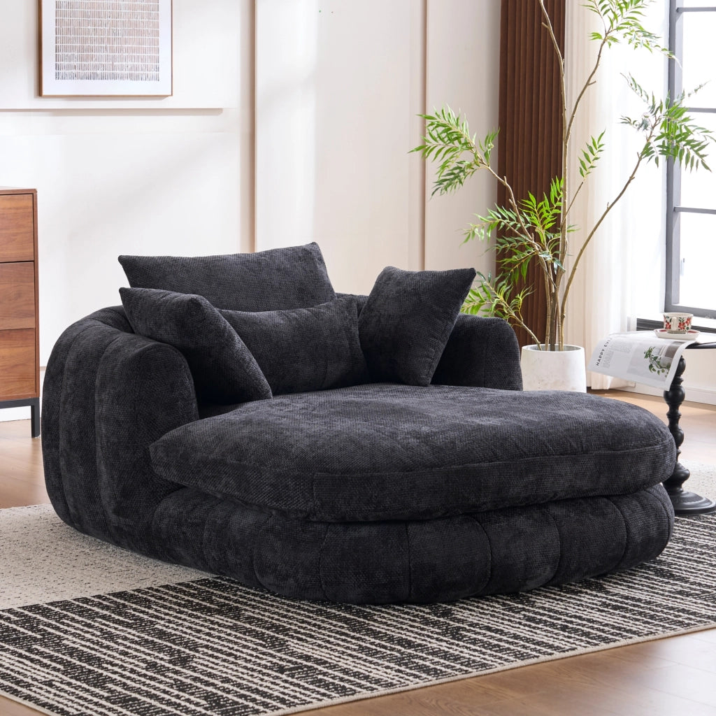 Méridienne in chenille con seduta profonda cuscini morbidi e comfort lounge senza montaggio per interni nero
