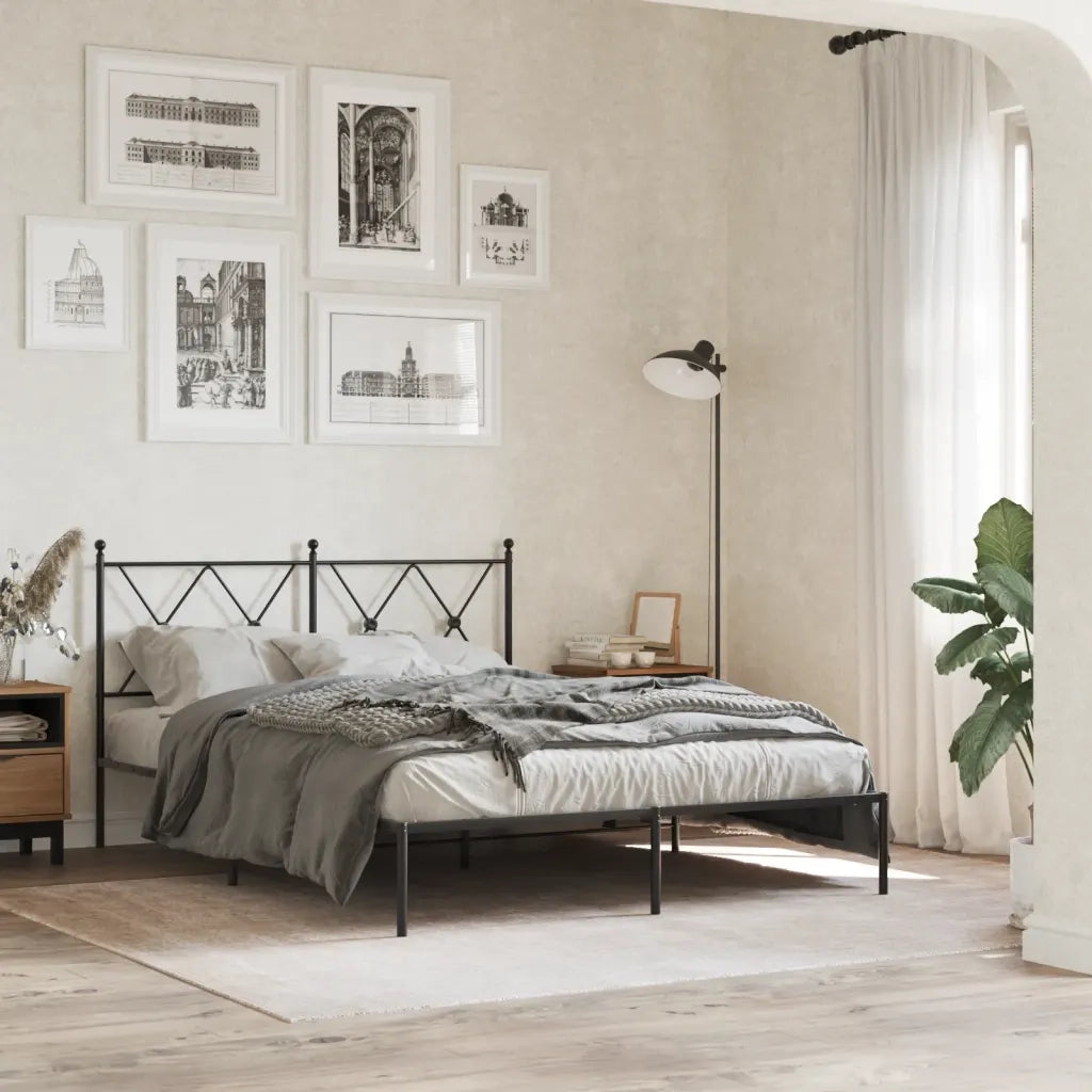 Letto matrimoniale | Letto per adulti | Giroletto con Testiera in Metallo Nero 140x190 cm