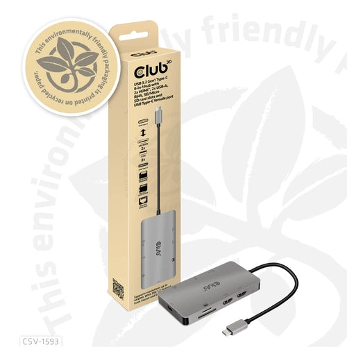 Club3d csv-1593 hub di interfaccia usb 3.2 gen 1 (3.1 gen 1) type-c 16200 mbit/s metallico