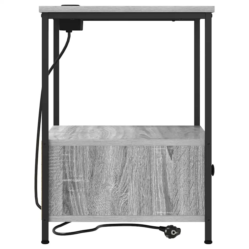 vidaXL Comò con stazione di ricarica con cassetto 2 pcs Grigio sonoma