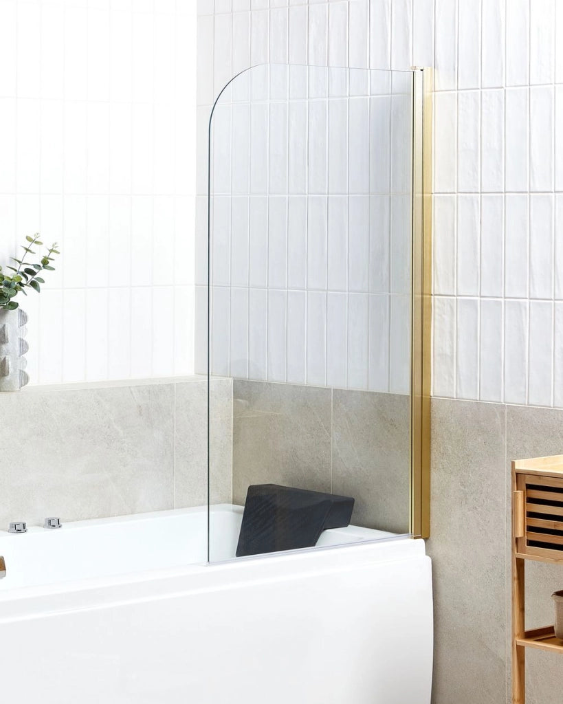 Schermo Doccia Vasca Vetro Temperato Oro con Alluminio 140 x 80 cm Regolabile Minimalista