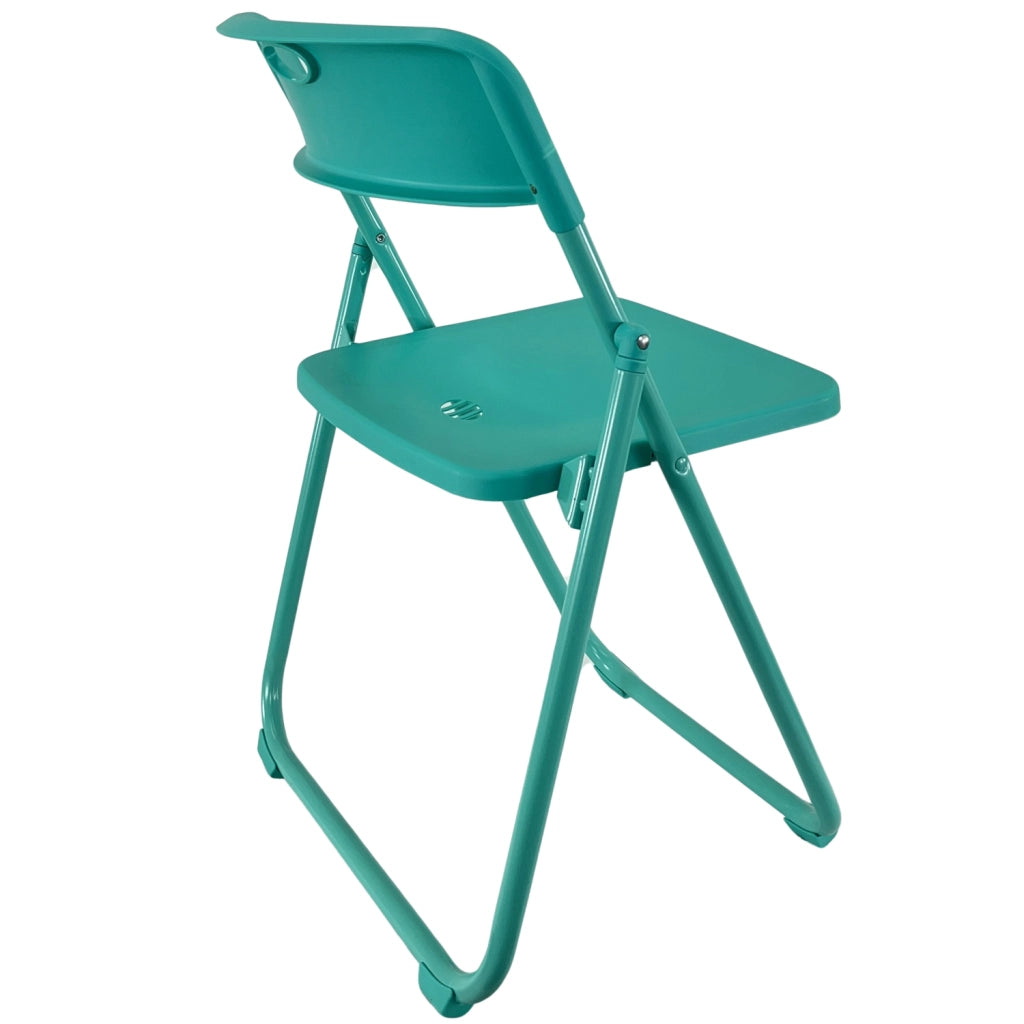 Sedia Pieghevole Salvaspazio Tiny Portatile Richiudibile da Interno Giardino Ufficio Struttura in Ferro e Pv Verde Acqua