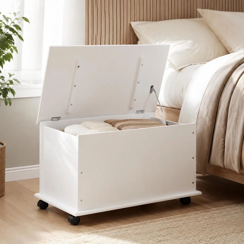 Chest With Wheels ALTA White 73x39.5x43 Cm Solid Pine Wood
