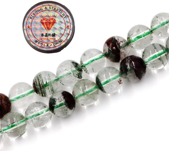 Kralen con corda per la creazione di accessori per l'autoaiuto Pietre decorative per l'autoaiuto Bracciale energetico con pietre 8 mm = 96 pezzi e 1 rotolo di corda Pietra fantasma AAA 8 mm