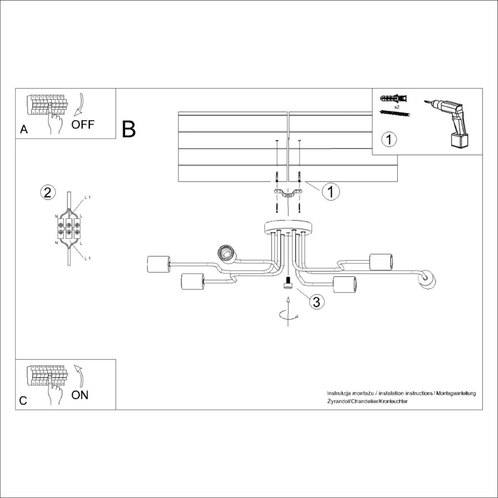 Lampadario industriale nero legno 6xE27 PALMOS Pure Lume