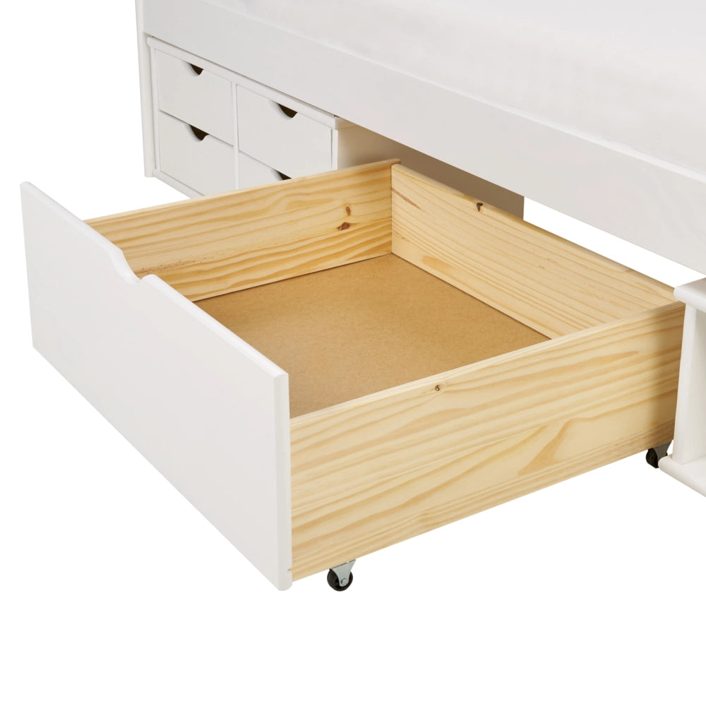 Letto singolo per bambini con contenitore in legno bianco 90 x 200 cm cameretta