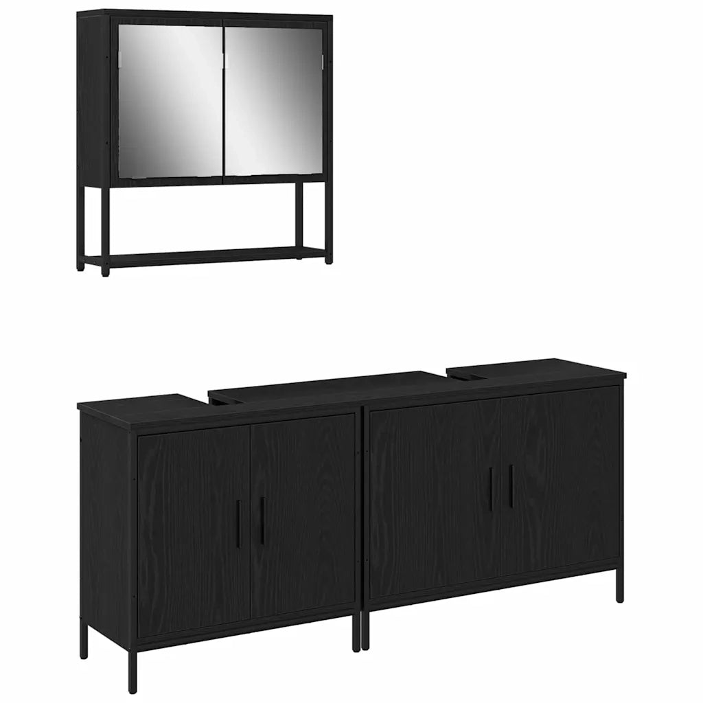vidaXL Set di mobili per il bagno con porta 3 pcs Nero 80 x 30 x 44 cm