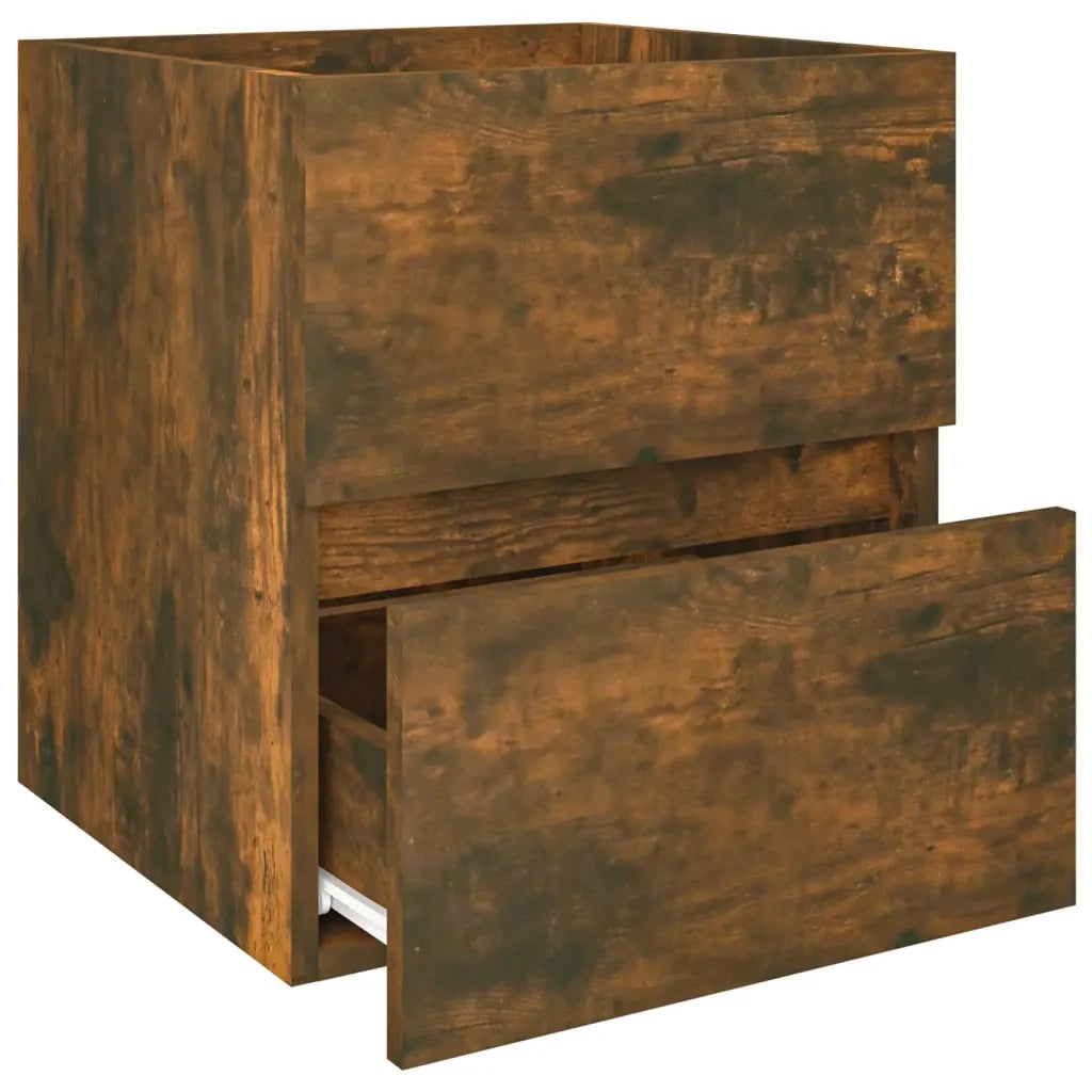 Elegante mobiletto sottolavabo a parete con cassetto e vano contenitore 41 x 38,5 x 45 cm in legno composito finitura rovere affumicato 02_0048230
