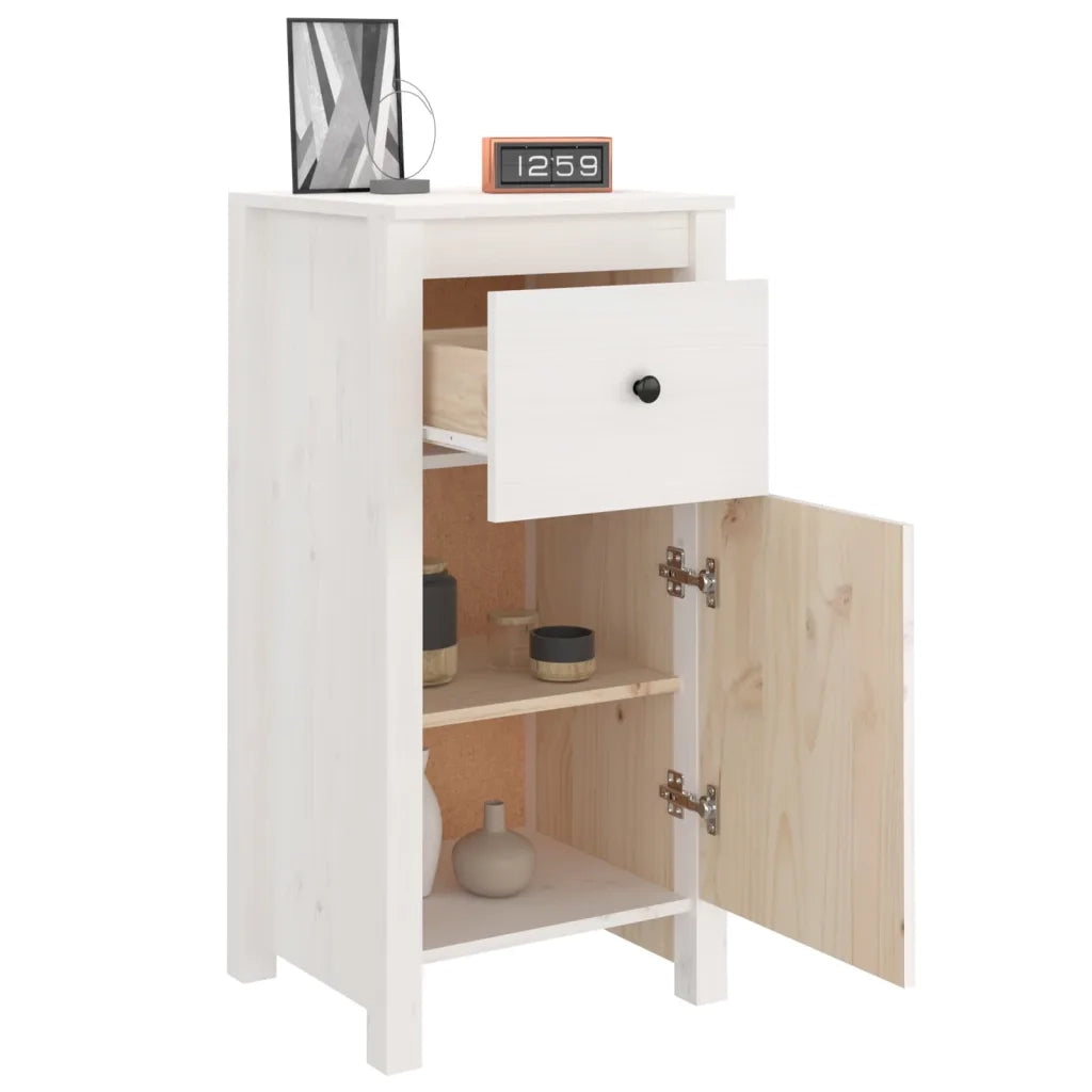 Credenza Bianca 40x35x80 cm in Legno Massello di Pino 813756