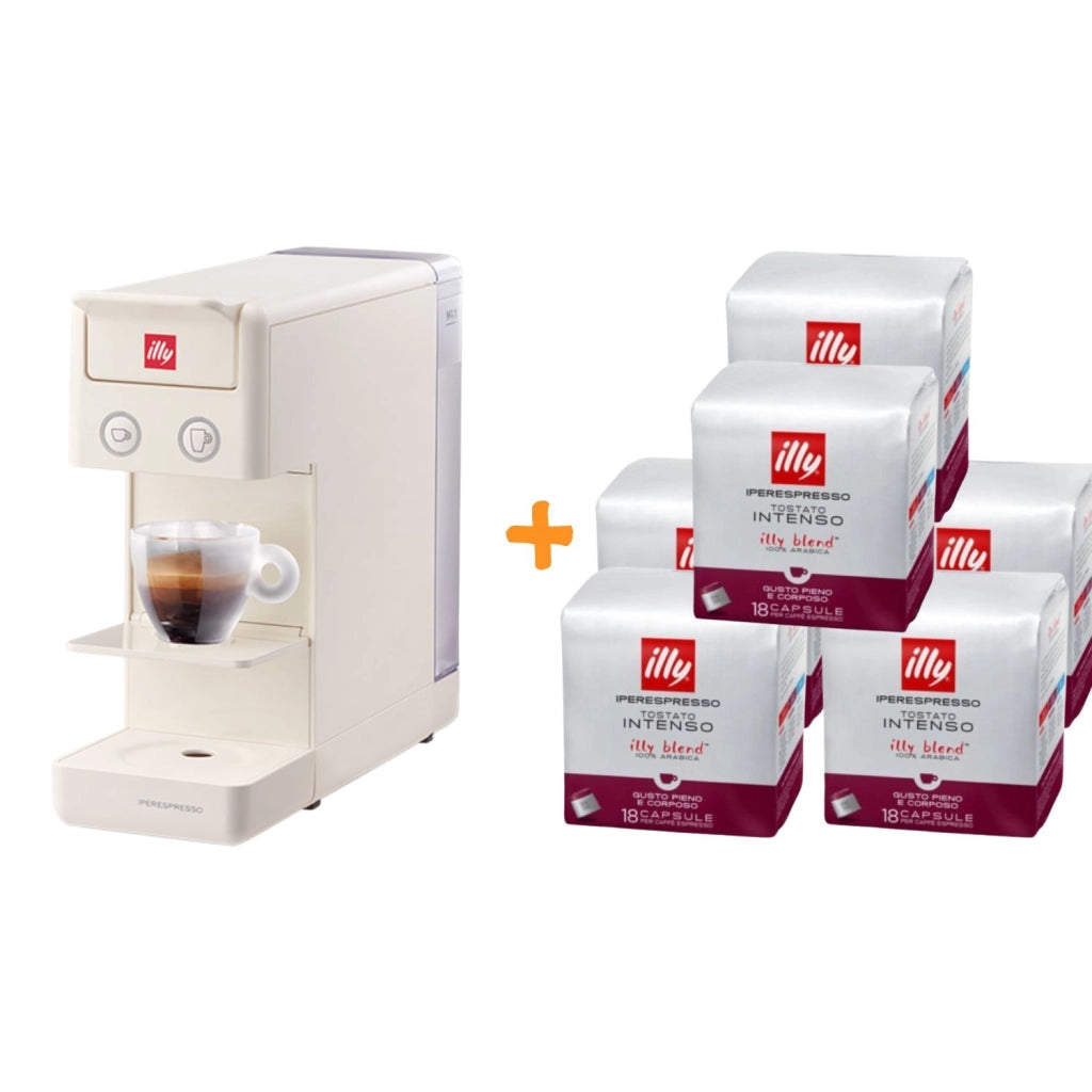 illy Caffe' Macchina da Caffe'  a Capsule Iperespresso Y3.3 Bianco + 108 Capsule INTENSO