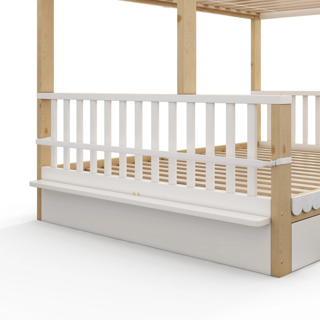 Letto a Castello 90 x 200 cm e 140 x 200 cm; 3 Posti con 2 Cassetti e Portariviste