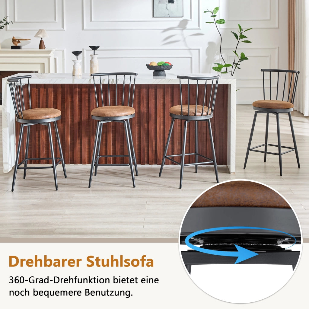 Sgabello da bar in metallo con schienale stile Windsor e seduta imbottita in tessuto marrone 73 × 45,5 × 45 cm